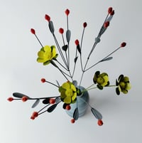 Image 1 of Grey blue vase with red berry sprigs 