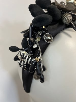 Image of Black padded headband w black trinkets 