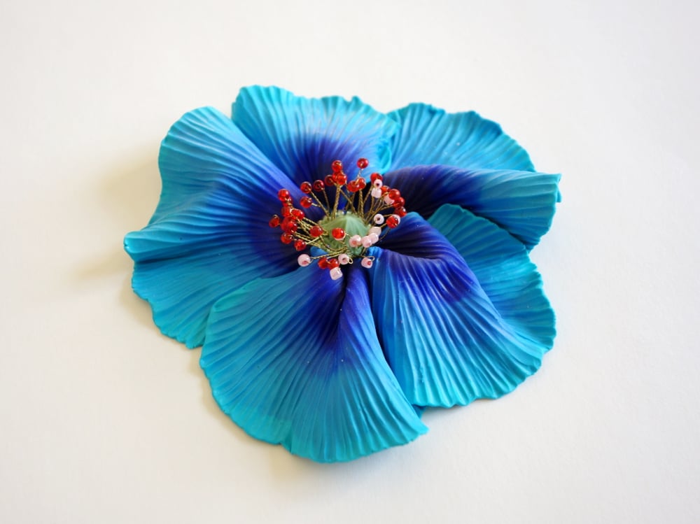 Image of Grande broche fleur bleue