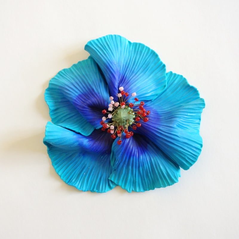 Image of Grande broche fleur bleue
