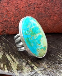 Image 1 of WL&A Handmade Heavy Ingot Split Band Patagonia Turquoise (AZ) Ring - Size 11