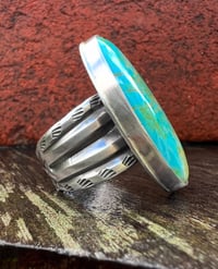 Image 2 of WL&A Handmade Heavy Ingot Split Band Patagonia Turquoise (AZ) Ring - Size 11