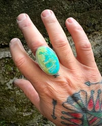 Image 6 of WL&A Handmade Heavy Ingot Split Band Patagonia Turquoise (AZ) Ring - Size 11