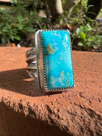 Image 1 of WL&A Handmade Heavy Ingot Split Band Patagonia Turquoise (AZ) Rectangular Ring - Size 11