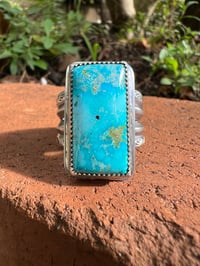 Image 3 of WL&A Handmade Heavy Ingot Split Band Patagonia Turquoise (AZ) Rectangular Ring - Size 11