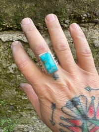 Image 4 of WL&A Handmade Heavy Ingot Split Band Patagonia Turquoise (AZ) Rectangular Ring - Size 11