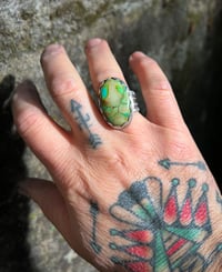 Image 5 of WL&A Handmade Heavy Ingot Split Band Patagonia Turquoise (AZ) Ring - Size 10