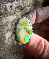 Image 4 of WL&A Handmade Heavy Ingot Split Band Patagonia Turquoise (AZ) Ring - Size 10