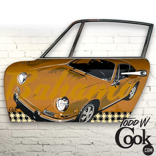 Image of Porsche Bahama Yellow Door Art