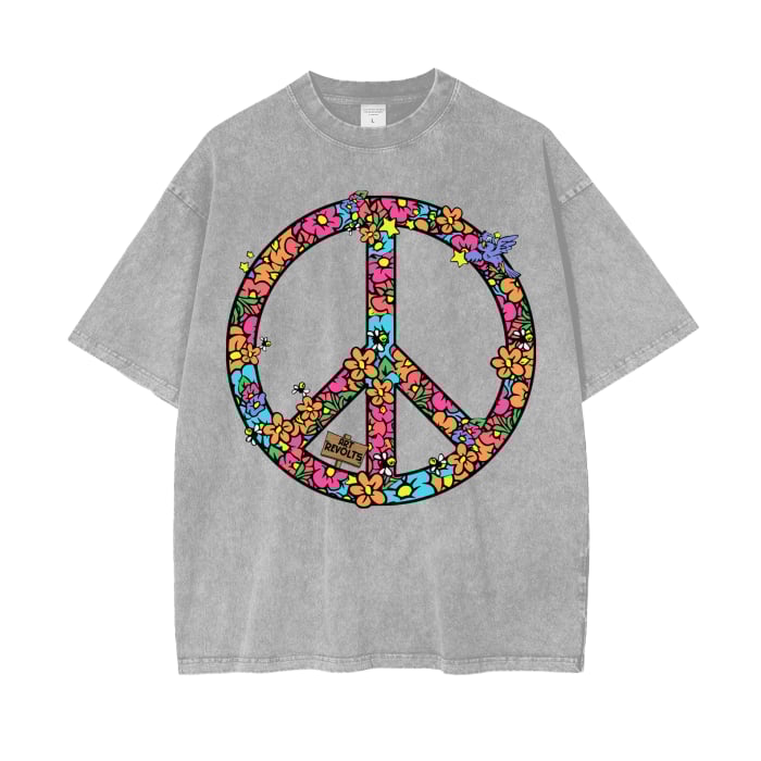 Image of GIVE PEACE A CHANCE GREY ACID WASH