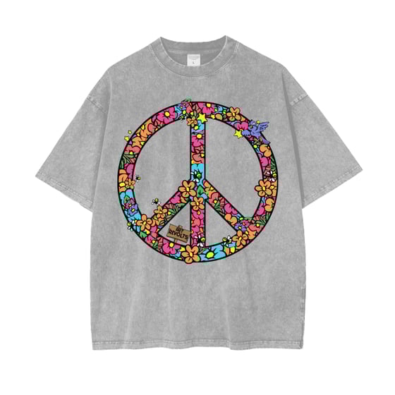 Image of GIVE PEACE A CHANCE GREY ACID WASH