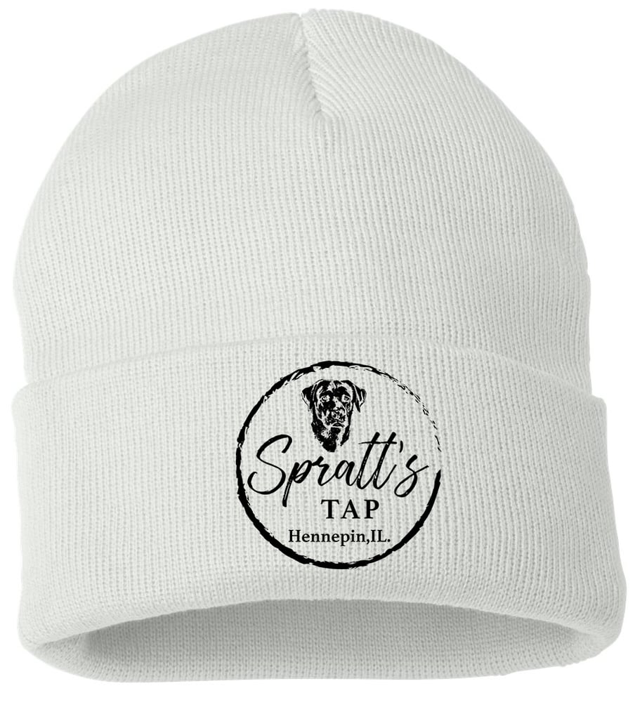 Image of White Sportsman Beanie with Black Embroidered Logo