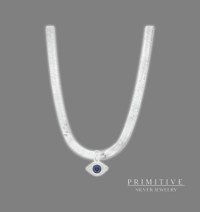 925 Silver Evil Eye Herringbone Flat Curb Diamond Chain