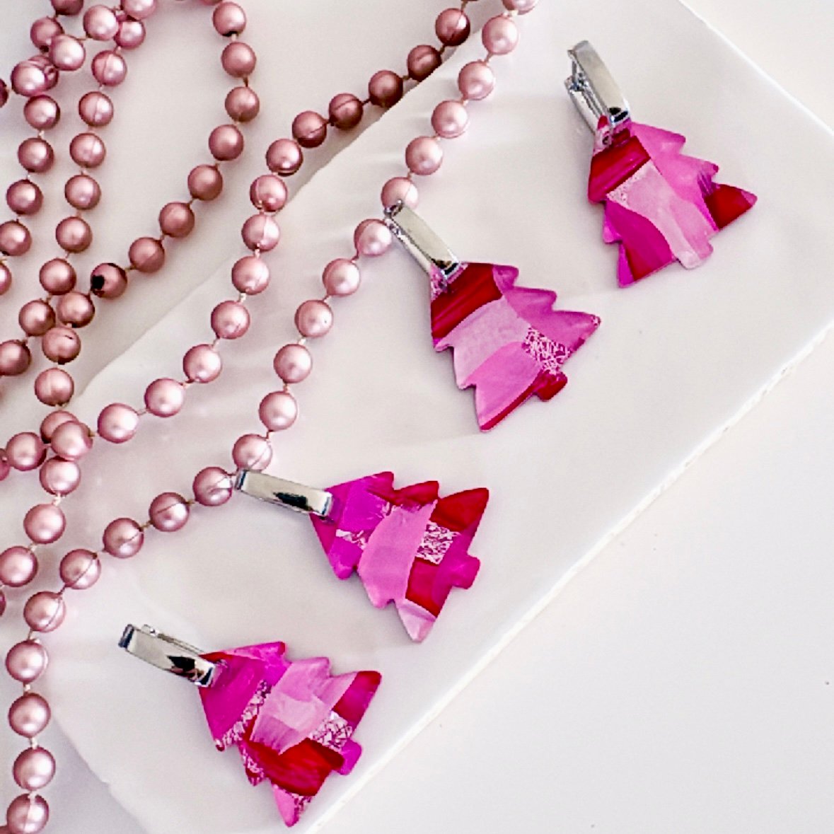 Image of Raspberry Glitter Hand-Painted Christmas Tree Dangles