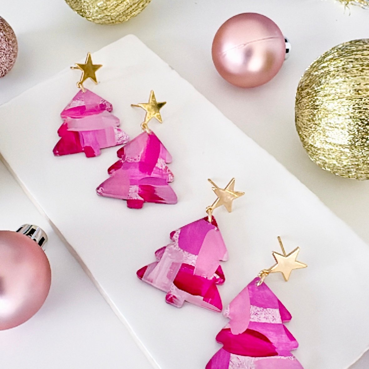 Image of Star-Topped Hand-painted Christmas Tree Dangles