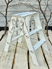 Wooden ladder white ornament vintage H-60cm