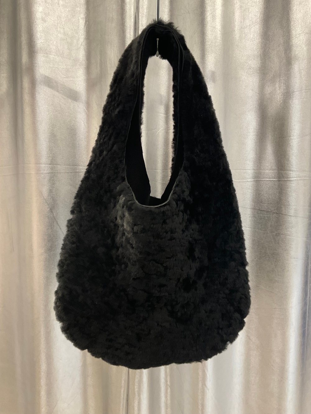 Black fur hobo bag