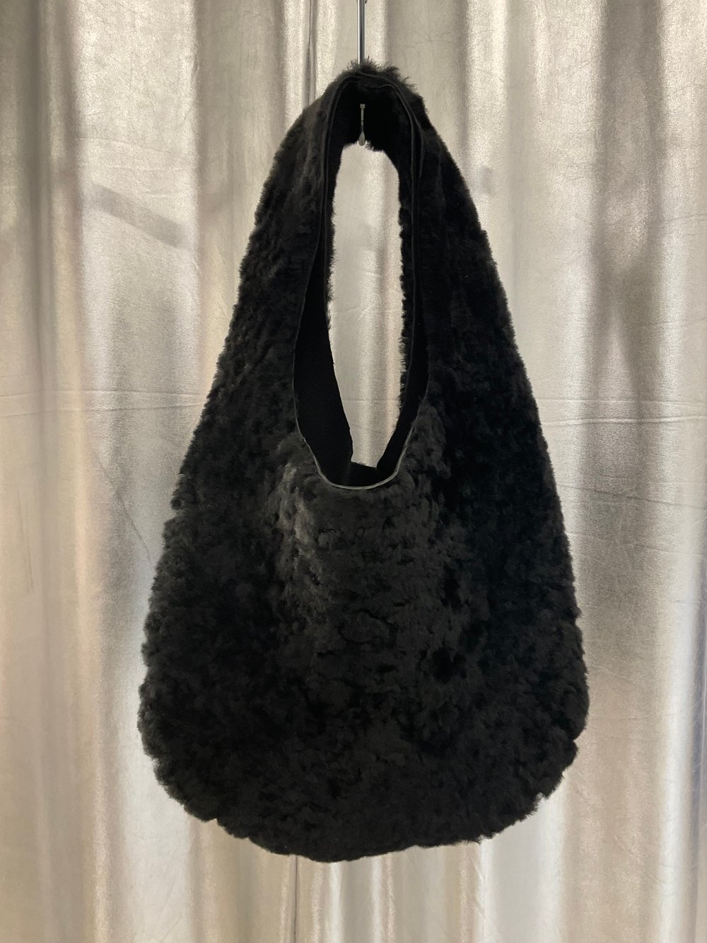 Black fur hobo bag