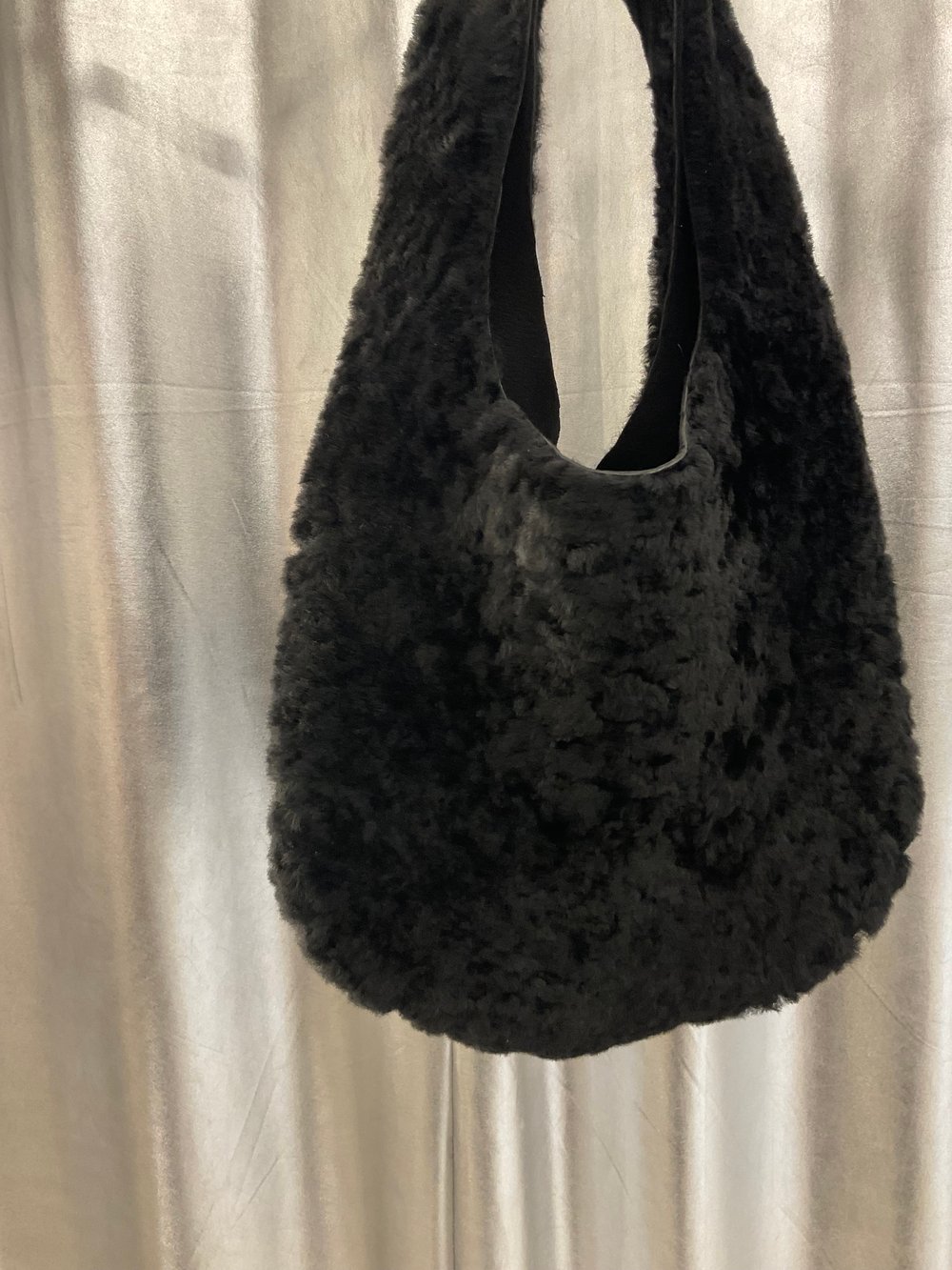 Black fur hobo bag