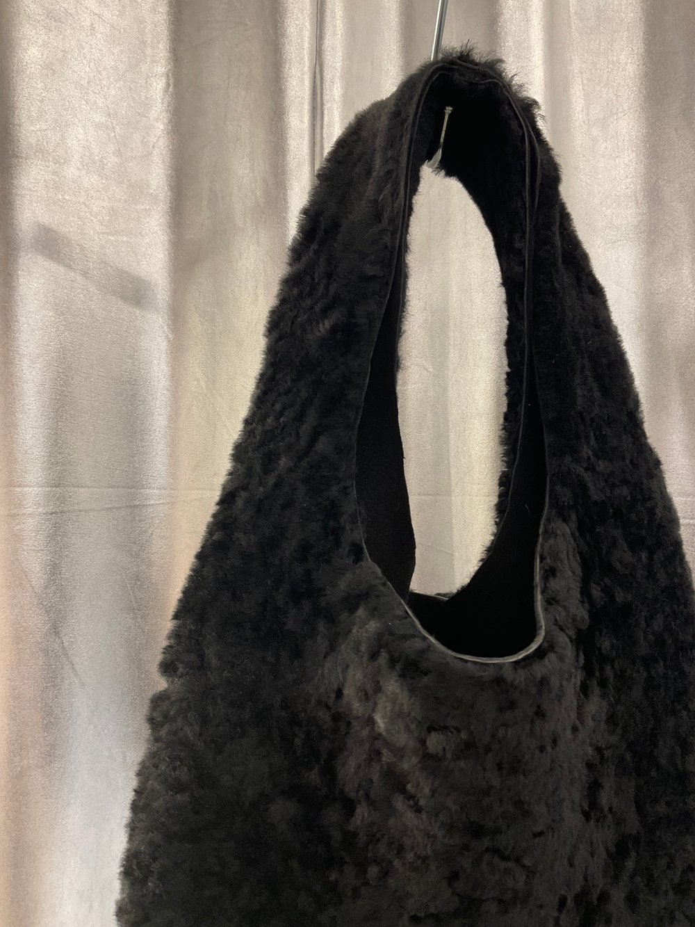 Black fur hobo bag