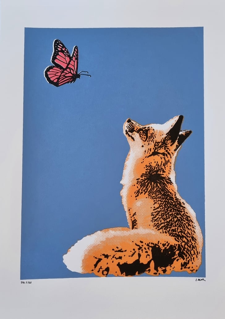 Image of Fox and Butterfly Screen Print A4