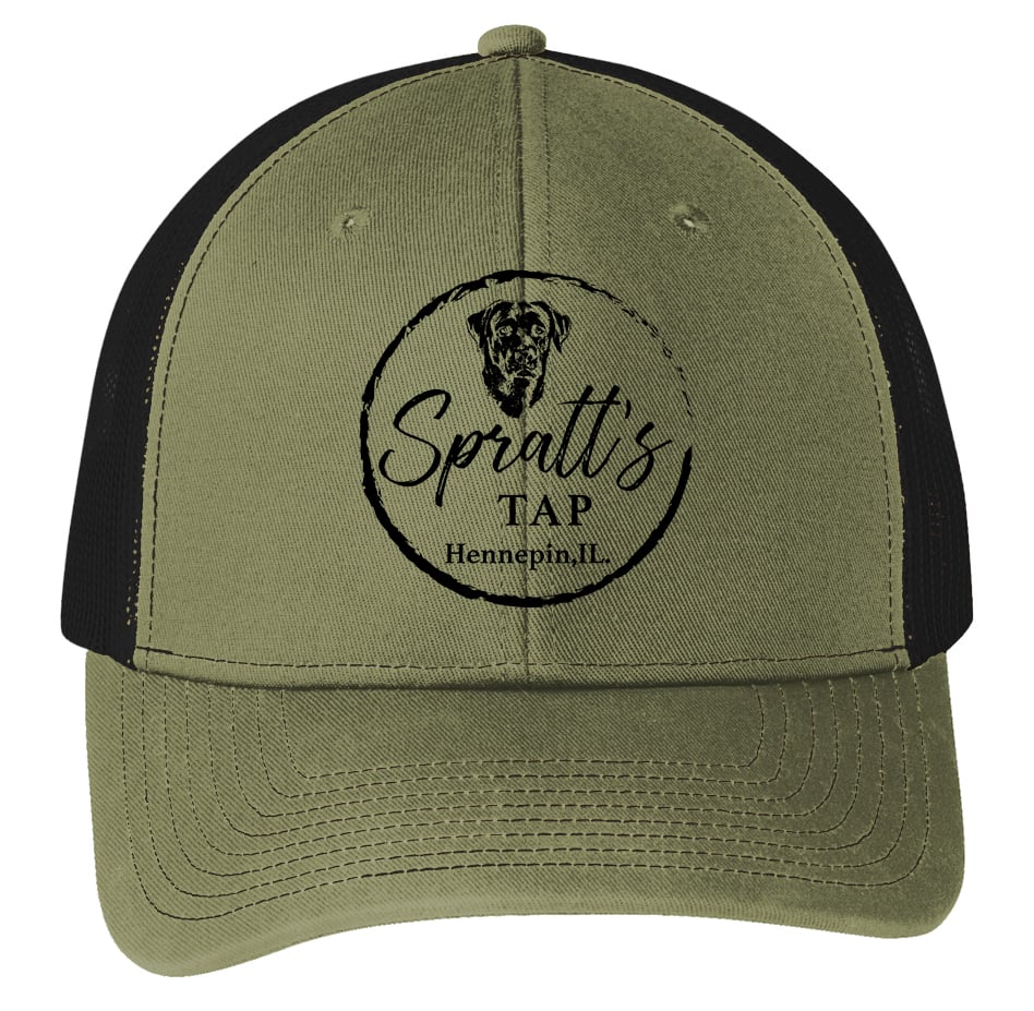 Image of Port Authority® Snapback Trucker Cap Embroidered Logo in Olive Drab/Black 