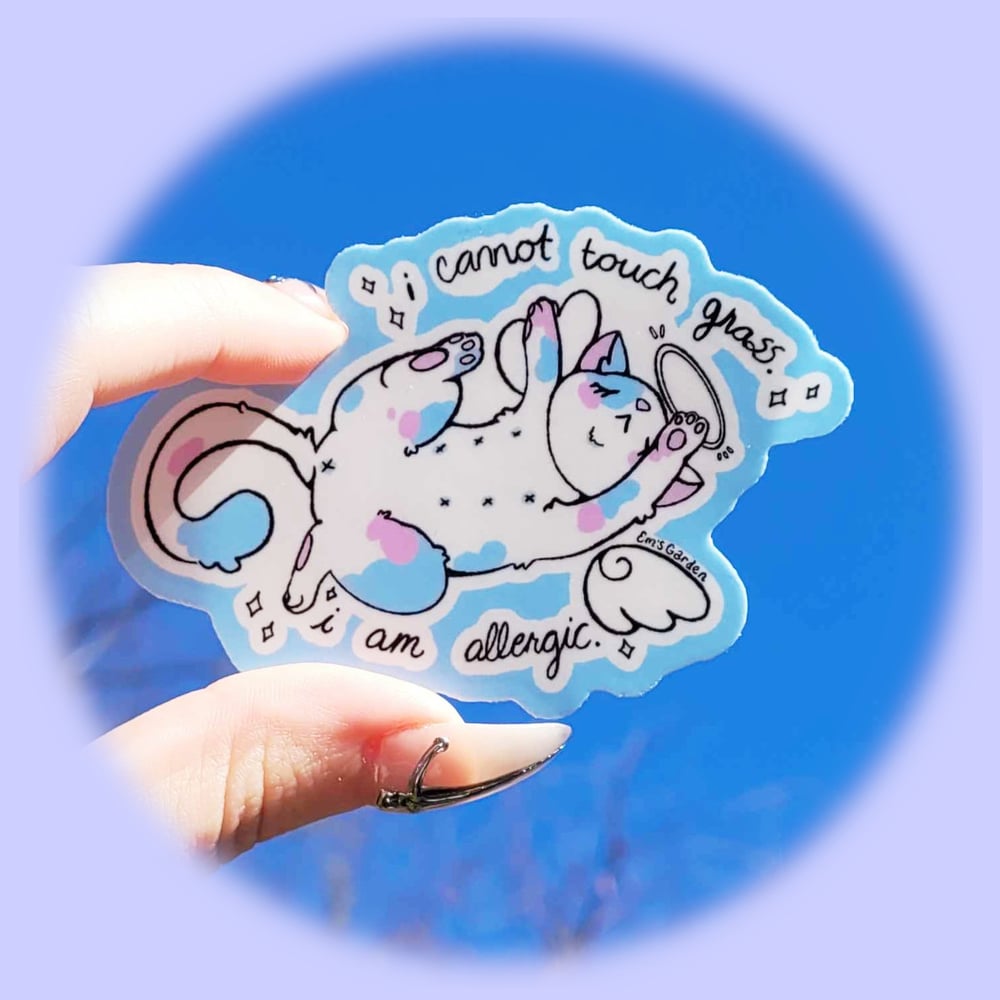 Image of Can't Touch Grass | Trans Angel Kitty Vinyl Sticker