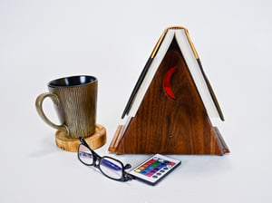 Image of Dark Walnut Wooden Book Holder trimed with Exotic Wood of Black Palm with LED Color Changing Light