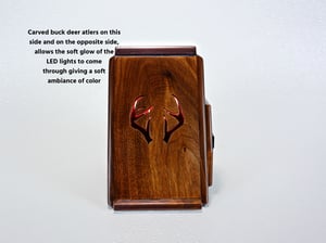 Image of Dark Walnut Wooden Book Holder trimed with Exotic Wood of Black Palm with LED Color Changing Light