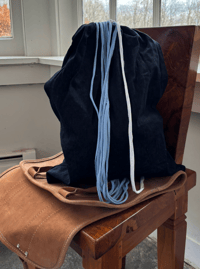 Image 2 of Denim Circle Bag with Fringe Blue