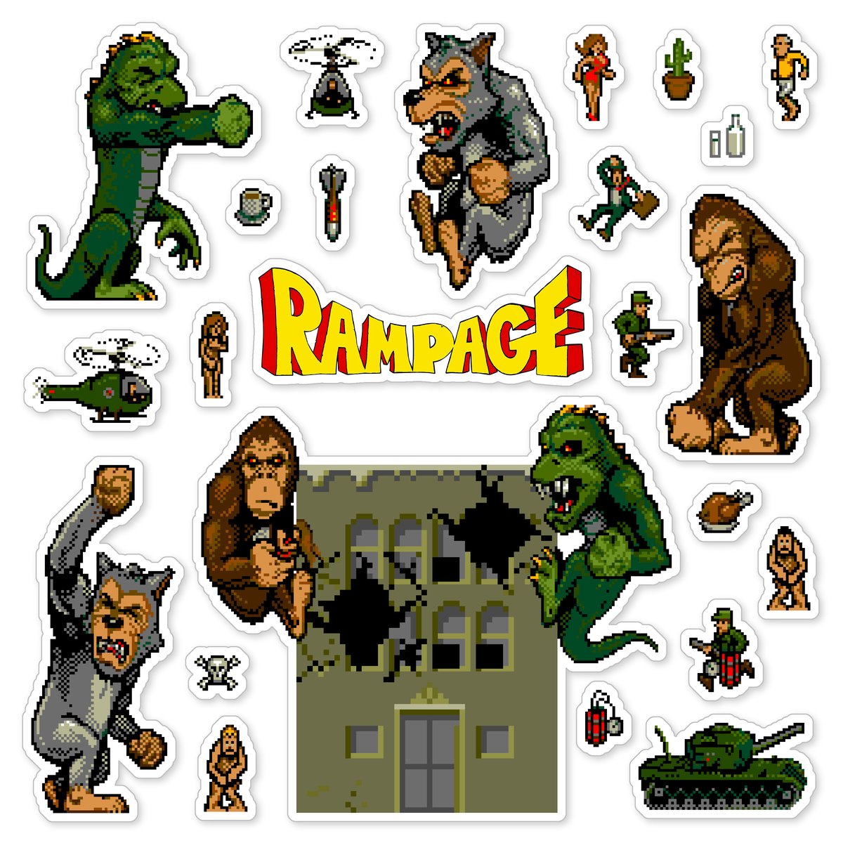Rampage Arcade Game Sticker Set (24 Pieces) | SuperStickerClub.com ...