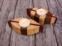 Image 1 of Set of Tea Light Wooden Candle Holders with tea lights, Walnut, Maple and Padauk Wood Home Decor