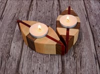 Image 2 of Set of Tea Light Wooden Candle Holders with tea lights, Walnut, Maple and Padauk Wood Home Decor