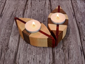 Image of Set of Tea Light Wooden Candle Holders with tea lights, Walnut, Maple and Padauk Wood Home Decor