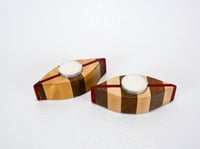 Image 3 of Set of Tea Light Wooden Candle Holders with tea lights, Walnut, Maple and Padauk Wood Home Decor