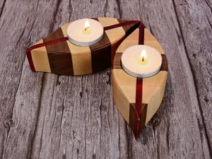 Image of Set of Tea Light Wooden Candle Holders with tea lights, Walnut, Maple and Padauk Wood Home Decor