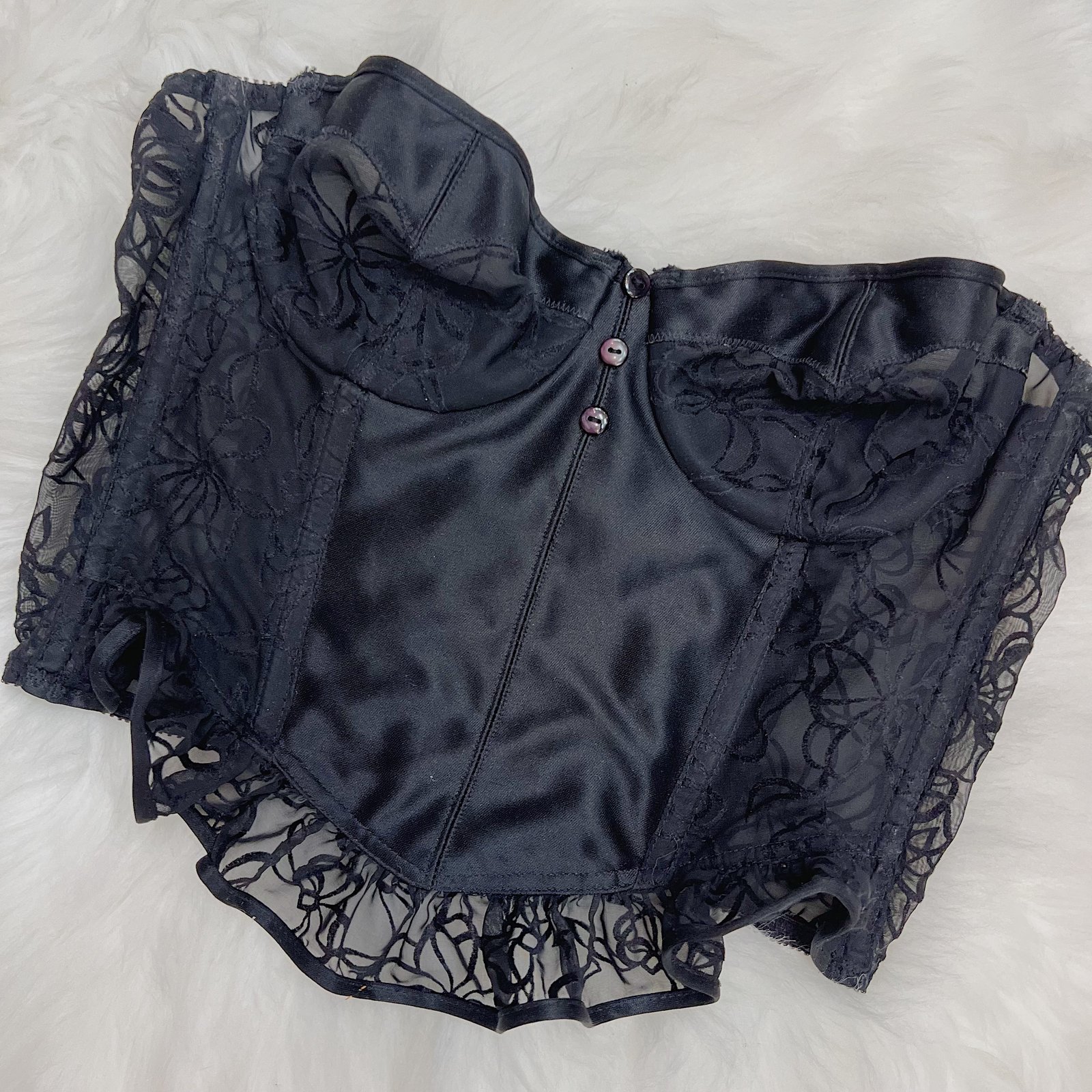 トップス vintage Christian Dior Velvet lace top Size 34C/32D - Vintage Christian Dior Black Velvet & Lace Bustier