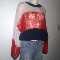 Image 2 of Women handknit oversize block color sweater (recycled mohair blend)