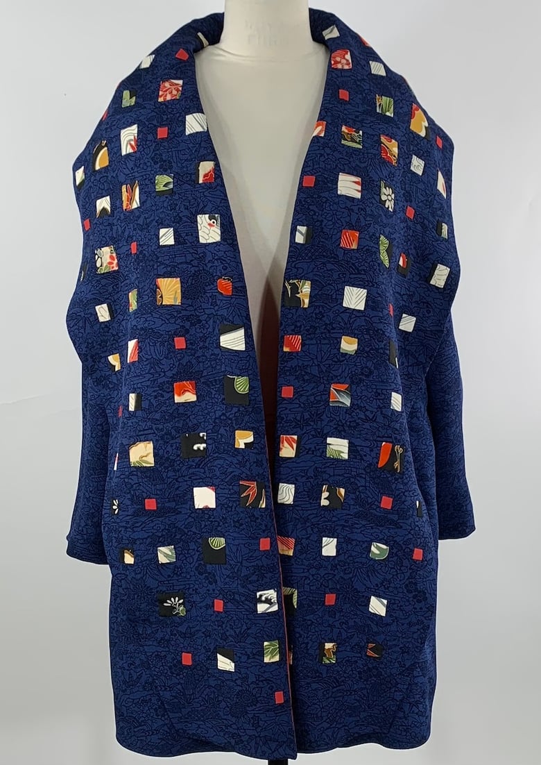 Image of Navy Mosaic Shawl Collar Coat