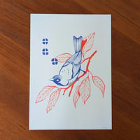 Image 1 of A4 Poster BIRD RED AND BLUE