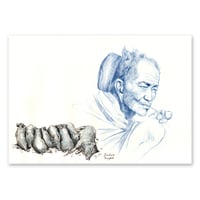 Image 1 of Original painting - "Brochette de piglets et vieil homme Kalinga" - Philippines - 29,6x42 cm