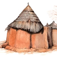 Image 2 of Original painting - "Sous le baobab" - Tata Somba Betammaribe - Bénin - 30,5x50,5 cm