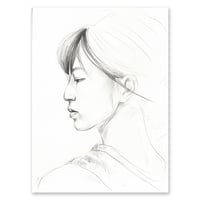 Image 1 of Original drawing - "Profil de Japonaise en kimono au Temple Senso-ji" - Japon - 21x29,6 cm