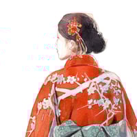 Image 2 of Original painting - "Kimono rouge et obi vert" - Japon - 25x34,5 cm