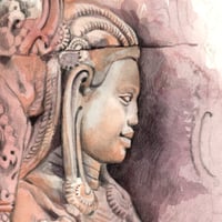 Image 3 of Original painting - "Détails de bas-reliefs de temples et Devata en grès" - Cambodge - 21x29,6 cm