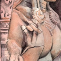 Image 4 of Original painting - "Détails de bas-reliefs de temples et Devata en grès" - Cambodge - 21x29,6 cm