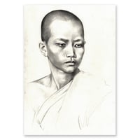 Image 1 of Original drawing - "Jeune novice pensif au temple d'Angkor Wat" - Cambodge - 21x29,6 cm