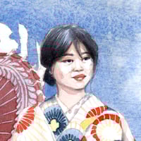 Image 3 of Original painting - "Elégante à l'ombrelle" - Japon - 25x34,5 cm