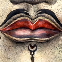 Image 3 of Original painting - "La bouche du beau Bosatsu" - Japon - 20x20 cm