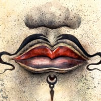 Image 2 of Original painting - "La bouche du beau Bosatsu" - Japon - 20x20 cm